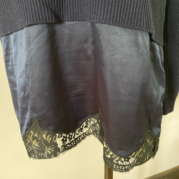 Sandro navy blue sweater with satin and lace - Picture 9 of 10